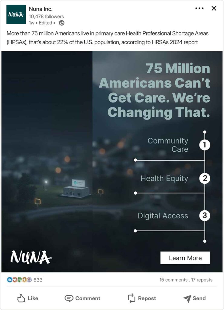 Linkedin Post for Nuna Access Gaps – 75M+ Living in Shortage Areas